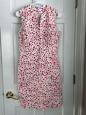 J. McLaughlin White Sheath Dress with Red Spot Print